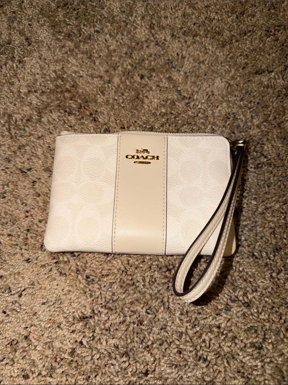 Coach Cream Signature Wristlet with Gold Logo